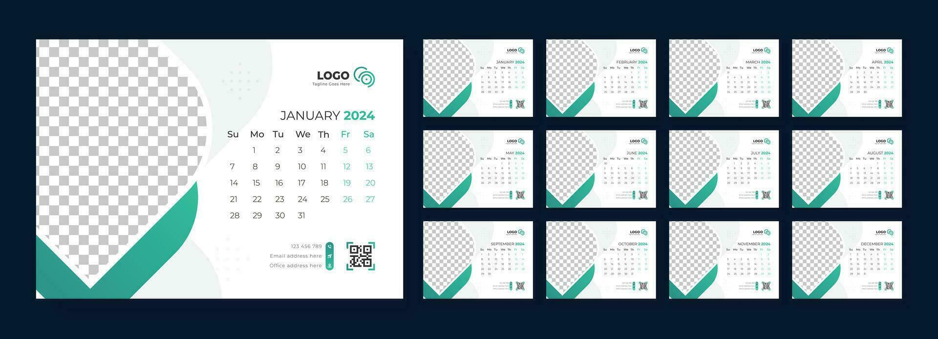 escritorio calendario modelo 2024, modelo para anual calendario 2024, escritorio calendario calendario en un minimalista estilo vector