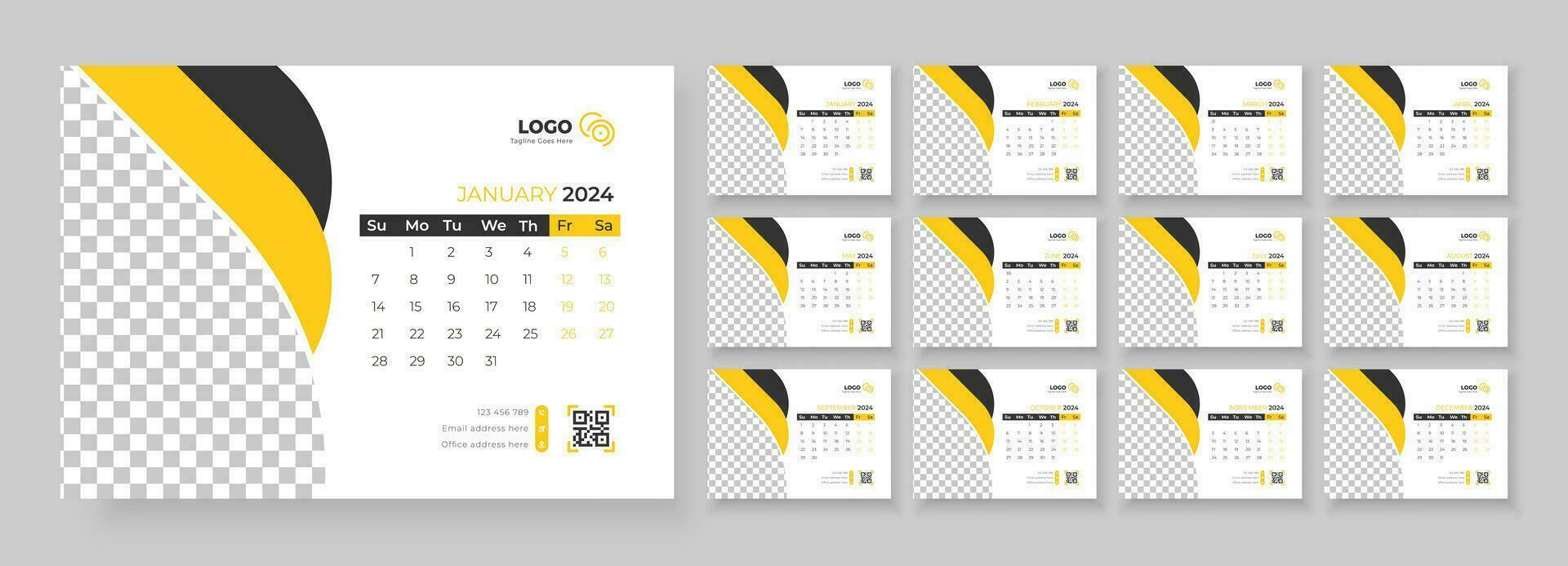 escritorio calendario 2024 modelo diseño, semana empieza en domingo, oficina calendario 2024 vector