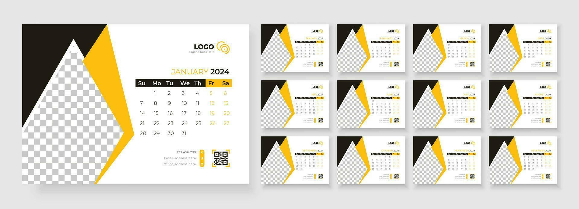 Desk Calendar Template 2024, Template for annual calendar 2024, Desk calendar calendar in a minimalist style vector