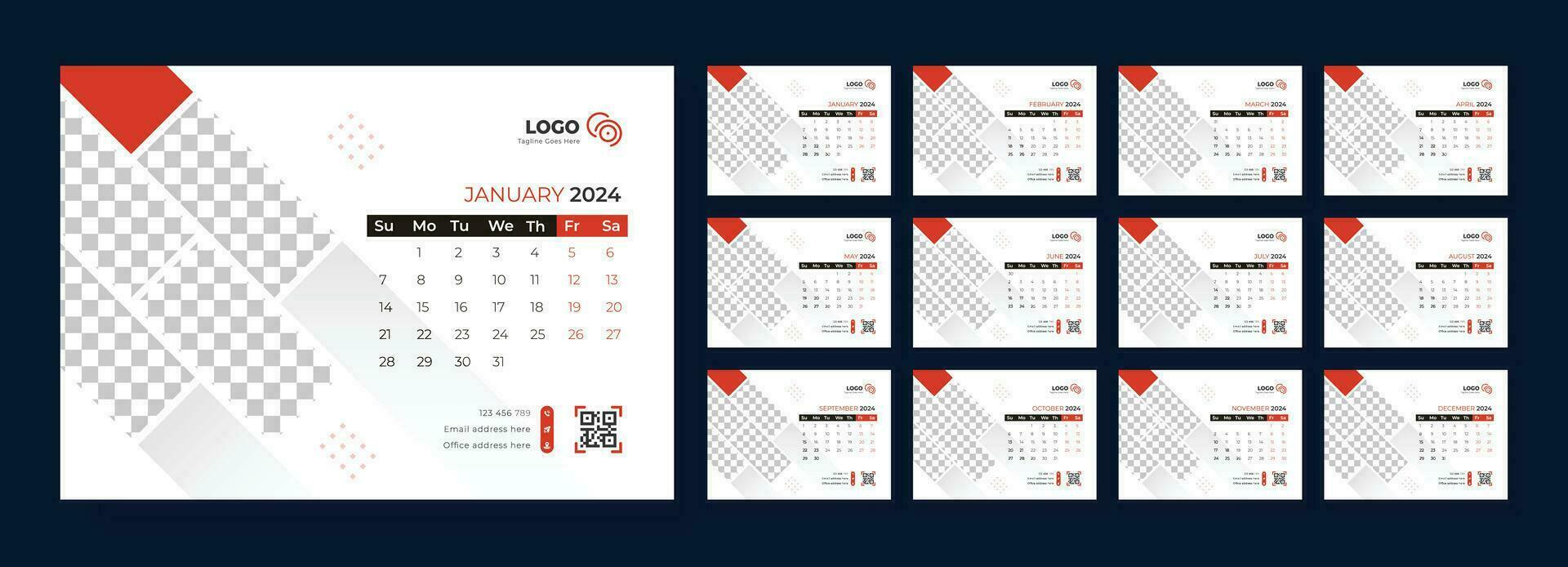 Desk Calendar 2024. Template for annual calendar 2024. Desk calendar calendar in a minimalist style. vector