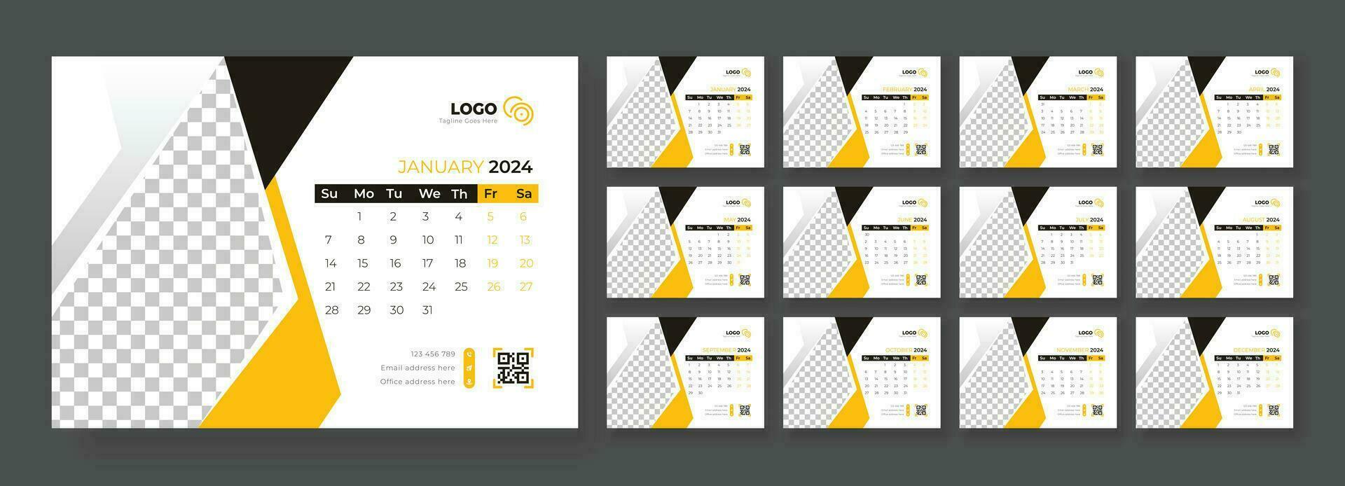 Desk Calendar 2024. Template for annual calendar 2024. Desk calendar calendar in a minimalist style. vector