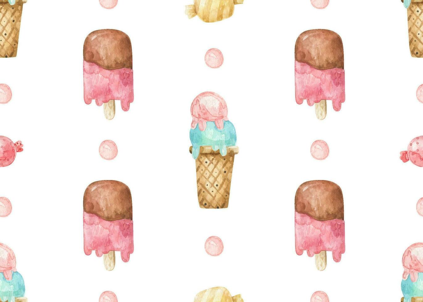 sweet pattern. Endless design with food, sweets, ice cream. Seamless pattern for textile, nursery, wall art, digital paper vector
