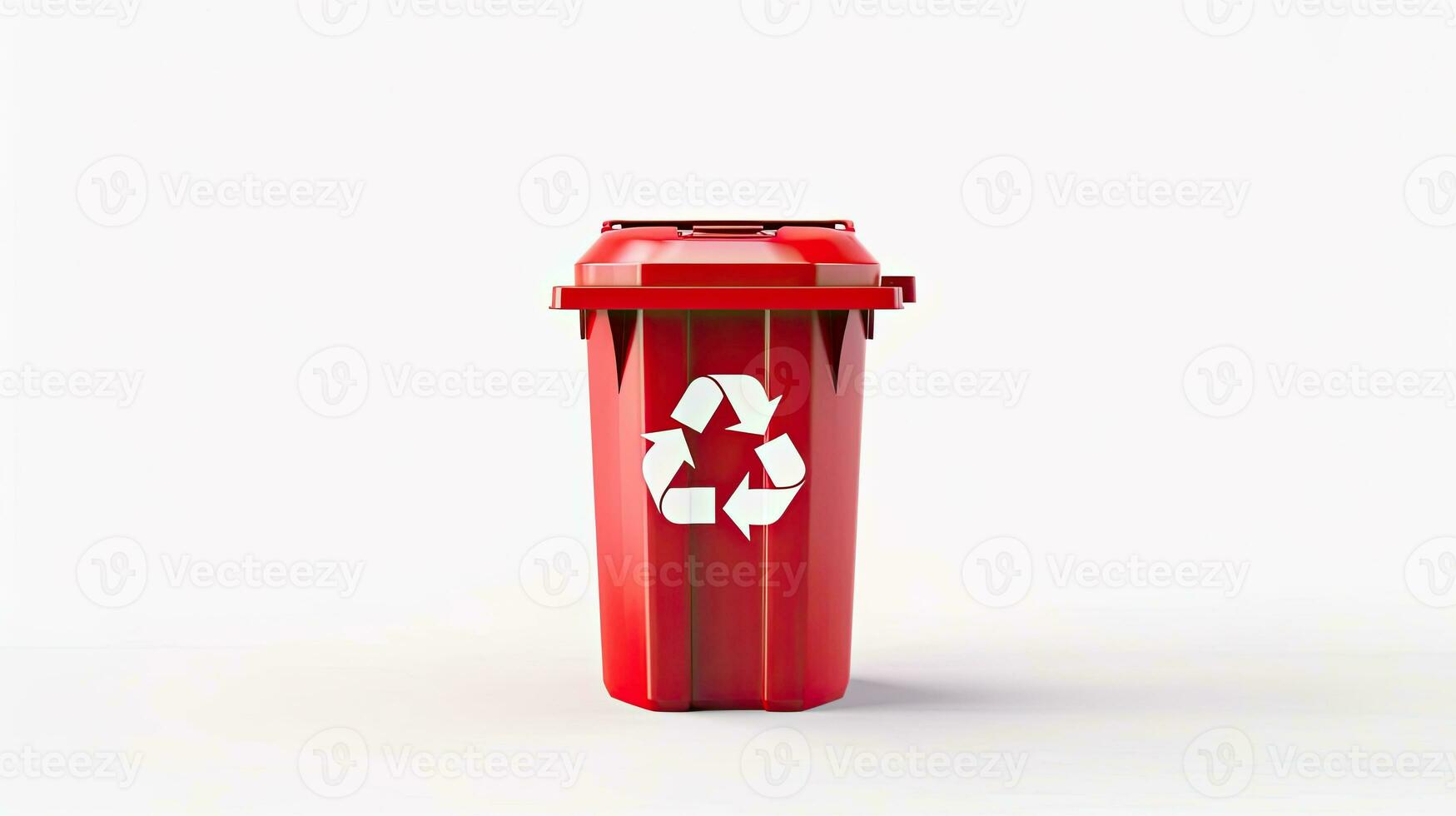 A Red recycle bin with recycle symbol isolated on white background. Generative Ai photo