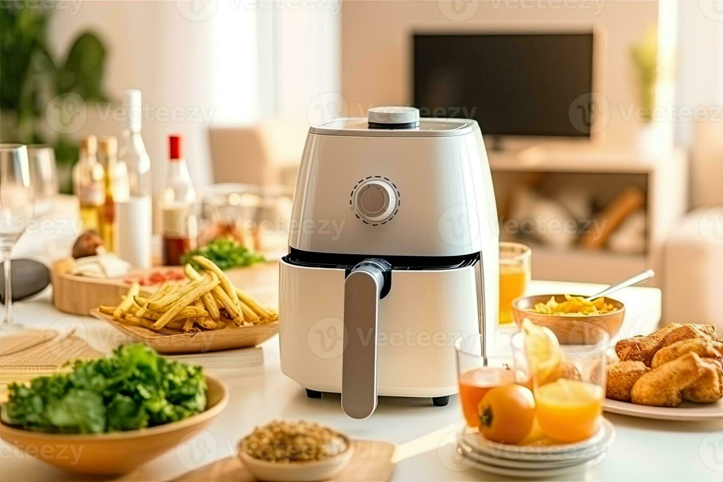 air fryer appliance is on white marble table in nice interior design  kitchen dinning room of house. Generative Ai 28346528 Stock Photo at  Vecteezy