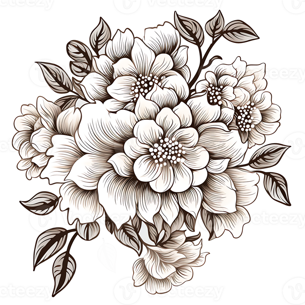 The flower in black and white coloring pages, Ai Generated png