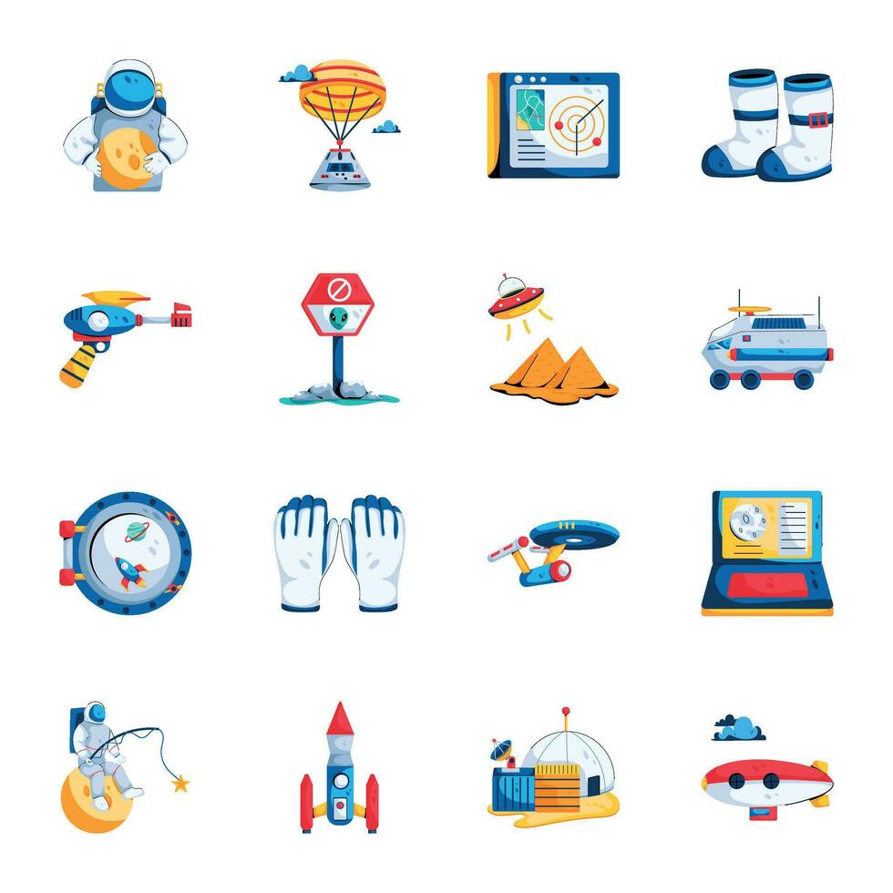 Modern Set of Space and Science Flat Icons vector
