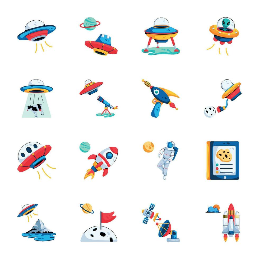 Set of Space UFO Flat Icons vector