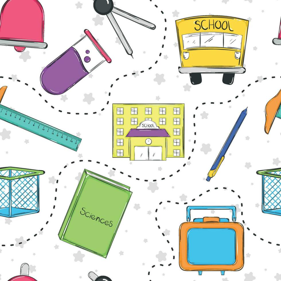 Seamless pattern background with school supply icons Vector