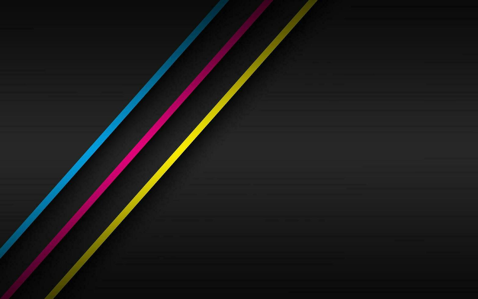 Black modern material background with overlapped layers and diagonal lines in cmyk colors. Template for your business. Vector abstract widescreen background