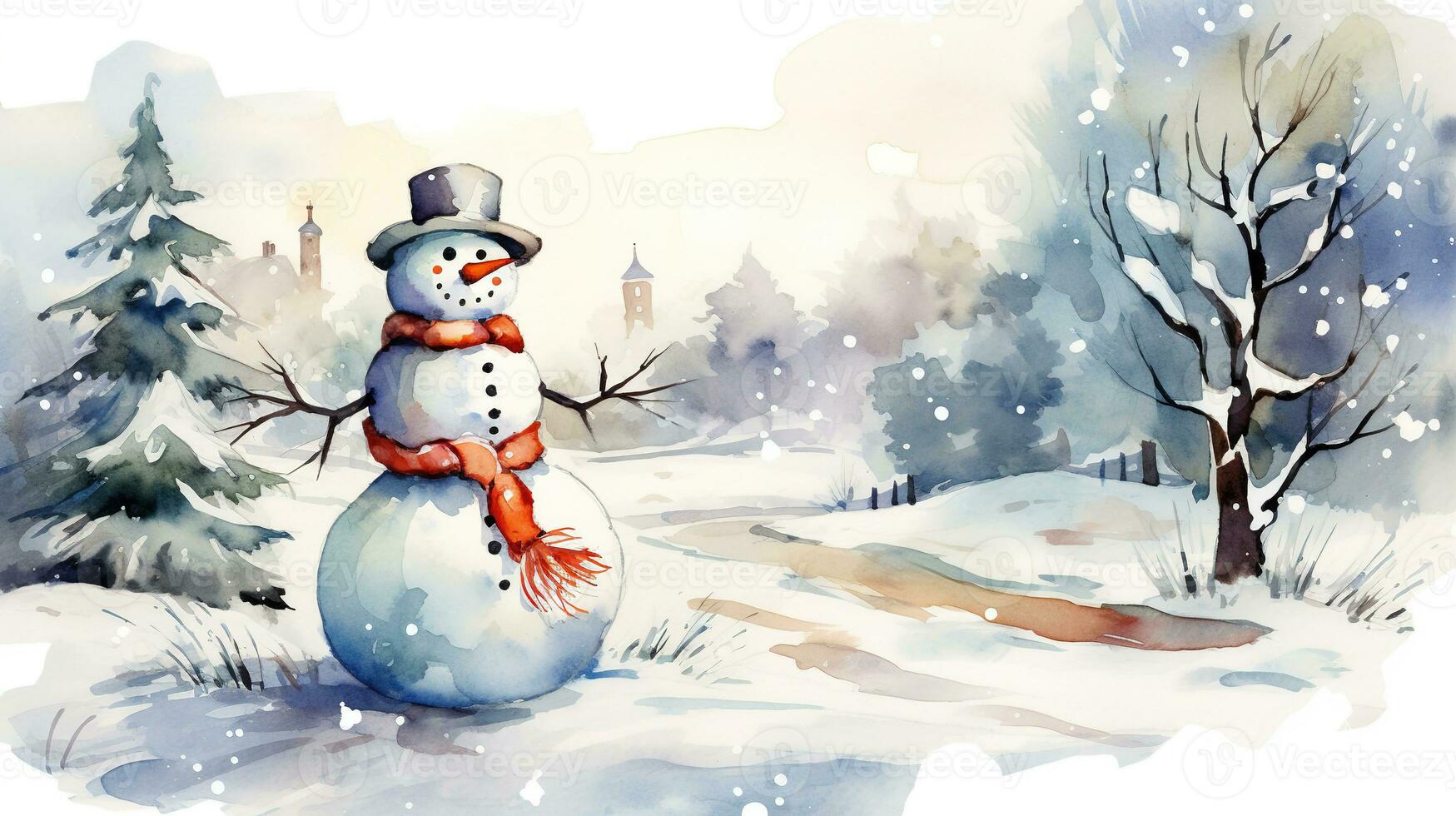 Christmas card with a snowman. Watercolor illustration of a snowman. photo