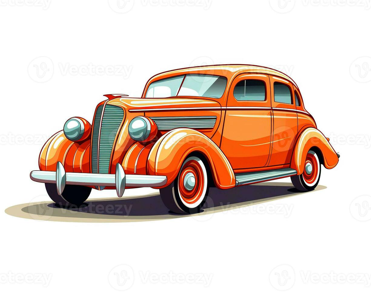 Retro car on a white background. Orange vintage car. photo