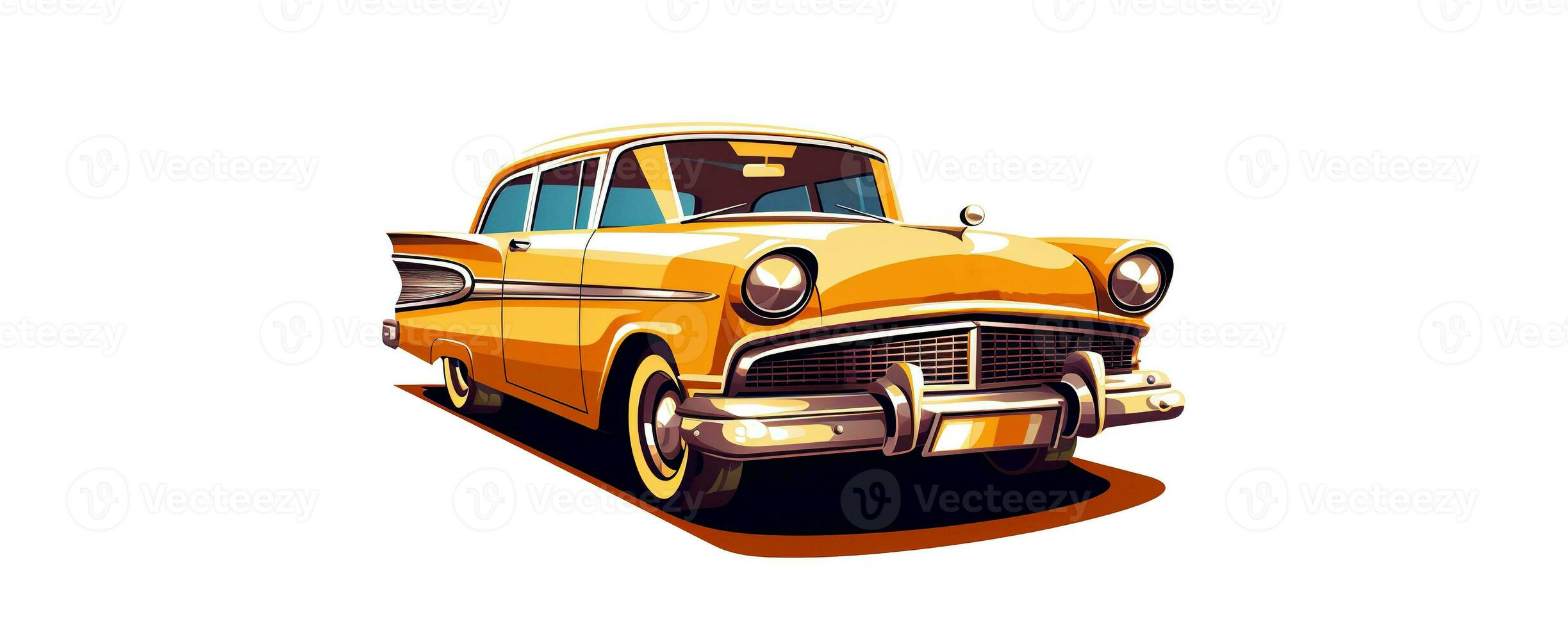 Retro style classic yellow car illustration, on white background. photo