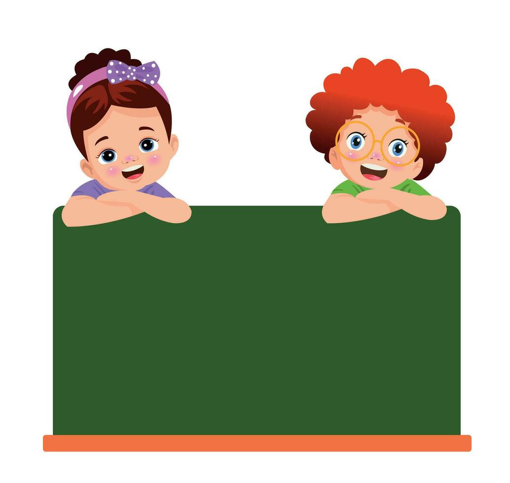 Funny Children With Empty Blackboard vector
