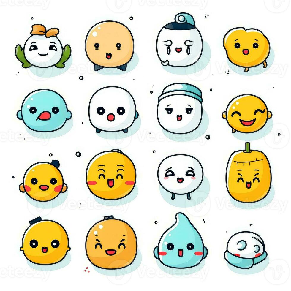 Set of cartoon faces expressions, face emojis, stickers, emoticons, cartoon funny mascot characters face set, Generative AI illustration photo