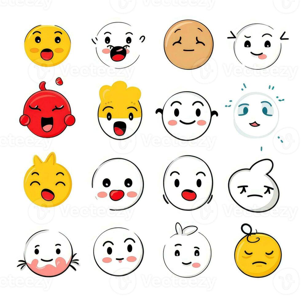 Set of cartoon faces expressions, face emojis, stickers, emoticons, cartoon funny mascot characters face set, Generative AI illustration photo