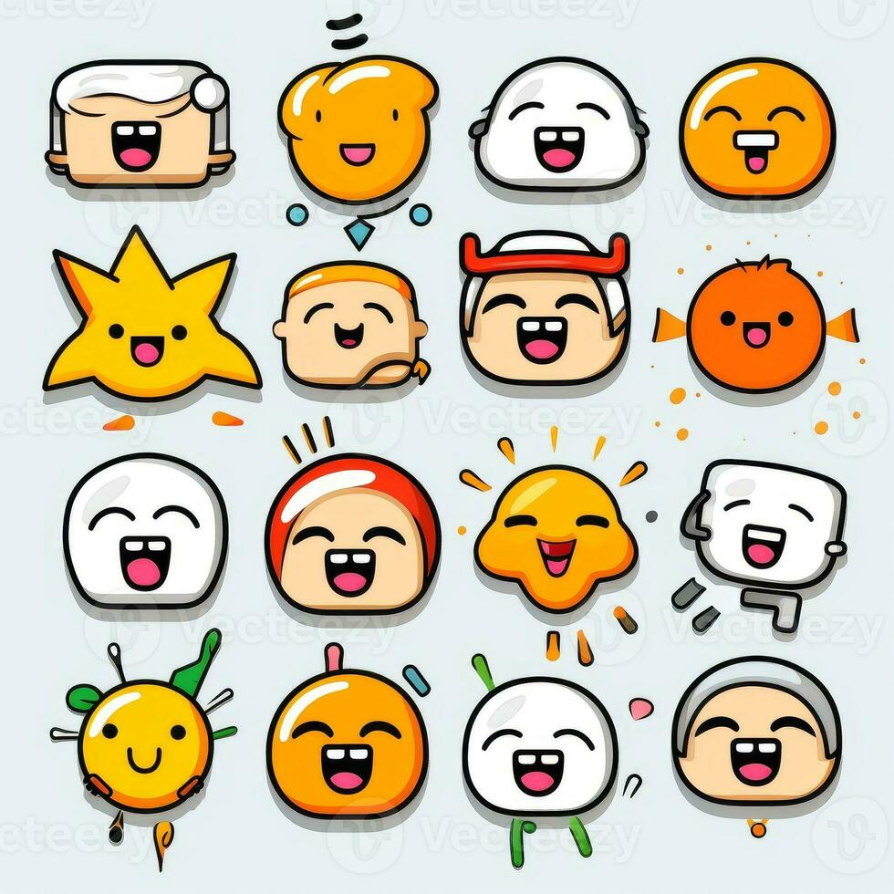Set of cartoon faces expressions, face emojis, stickers, emoticons, cartoon funny mascot characters face set, Generative AI illustration photo