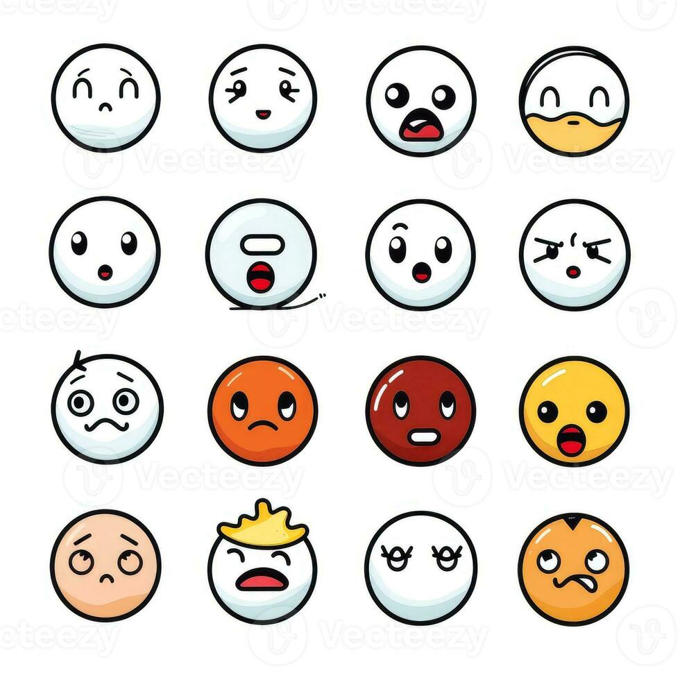 Set of cartoon faces expressions, face emojis, stickers, emoticons, cartoon funny mascot characters face set, Generative AI illustration photo