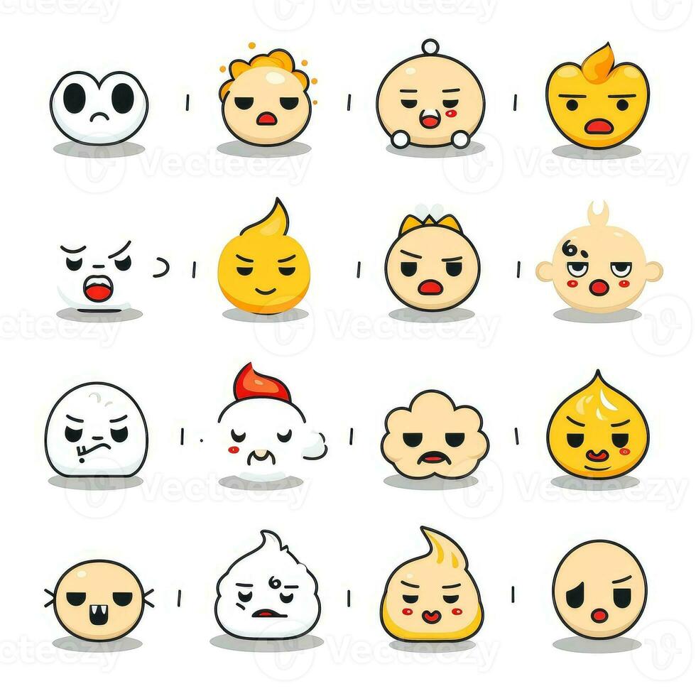 Set of cartoon faces expressions, face emojis, stickers, emoticons, cartoon funny mascot characters face set, Generative AI illustration photo