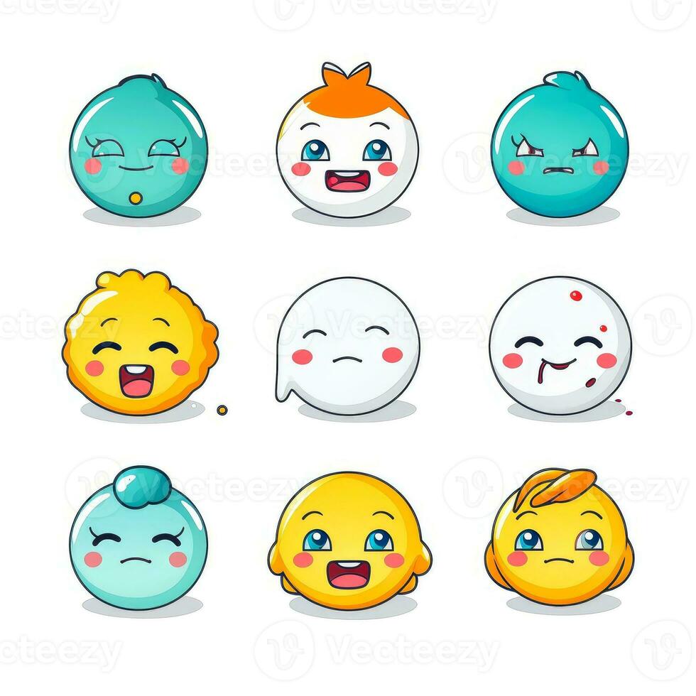 Set of cartoon faces expressions, face emojis, stickers, emoticons, cartoon funny mascot characters face set, Generative AI illustration photo