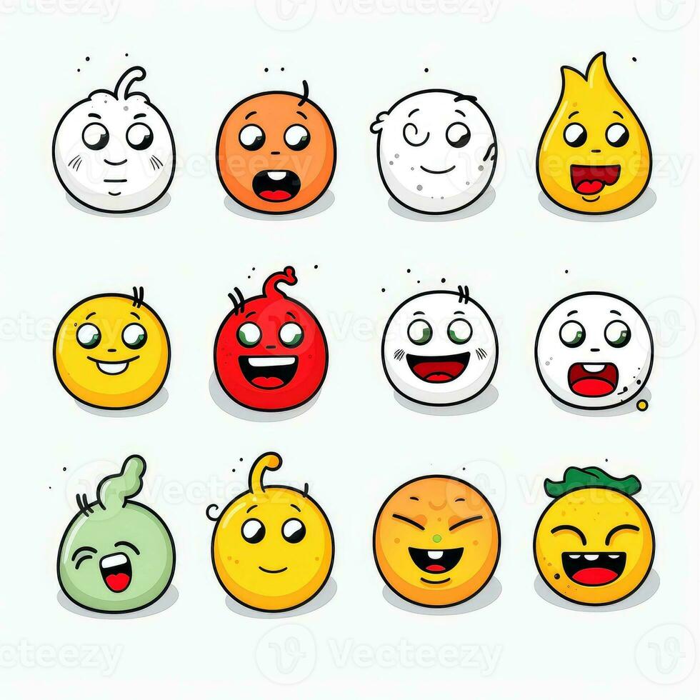 Set of cartoon faces expressions, face emojis, stickers, emoticons, cartoon funny mascot characters face set, Generative AI illustration photo