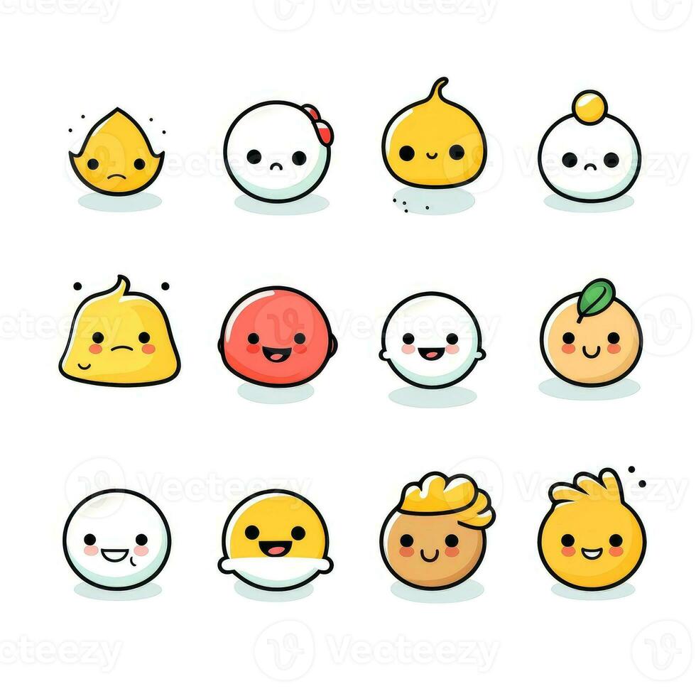 Set of cartoon faces expressions, face emojis, stickers, emoticons, cartoon funny mascot characters face set, Generative AI illustration photo