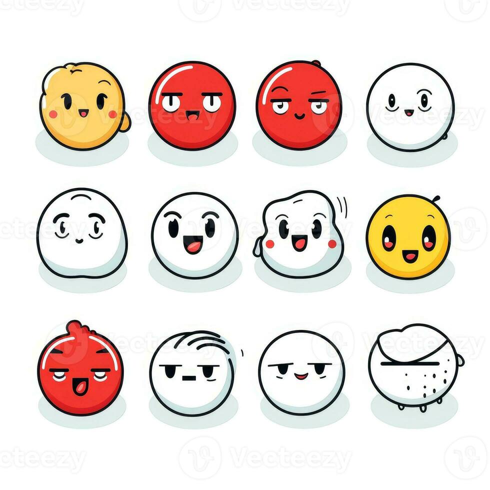 Set of cartoon faces expressions, face emojis, stickers, emoticons, cartoon funny mascot characters face set, Generative AI illustration photo