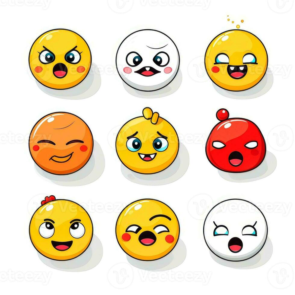 Set of cartoon faces expressions, face emojis, stickers, emoticons, cartoon funny mascot characters face set, Generative AI illustration photo