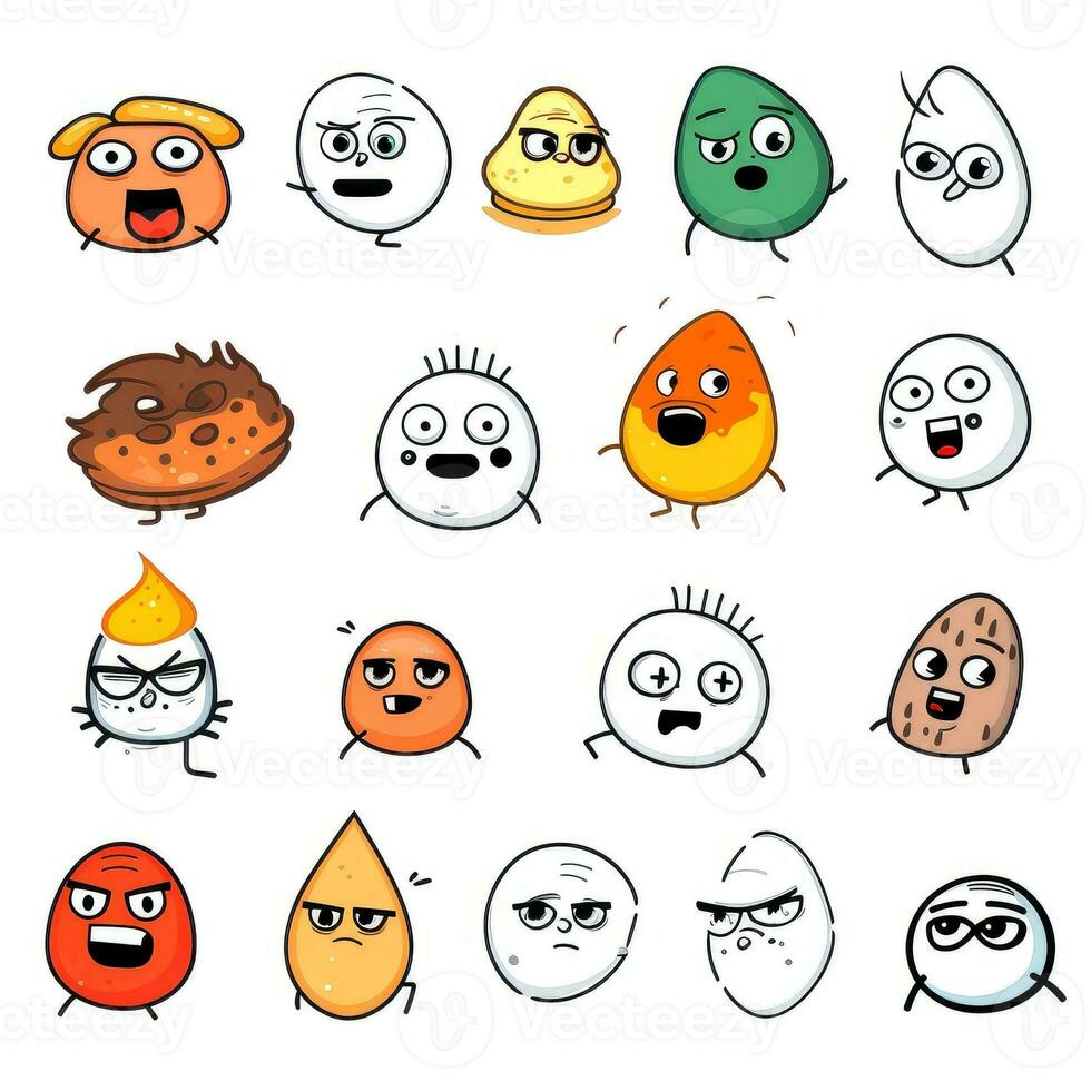 Set of cartoon faces expressions, face emojis, stickers, emoticons, cartoon funny mascot characters face set, Generative AI illustration photo