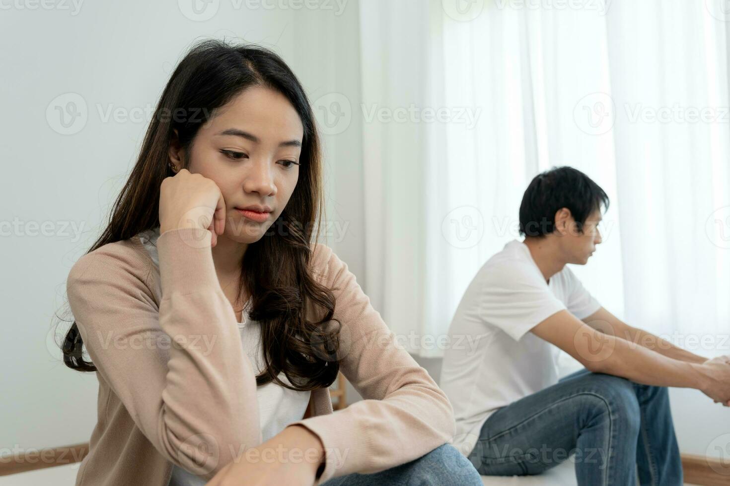 Divorce and quarrels. couples are desperate and disappointed after marriage. Husband and wife are sad, upset and frustrated after quarrels. distrust, love problems, betrayals. family problem. photo