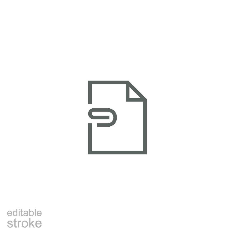 File attachment icon. Simple outline style. Paper clip, attach document, fastener, upload attachments, office concept. Thin line symbol. Vector isolated on white background. Editable stroke SVG.