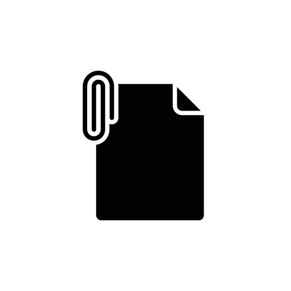 File attachment icon. Simple solid style. Paper clip, attach document, fastener, upload attachments, office concept. Black silhouette, glyph symbol. Vector isolated on white background. SVG.