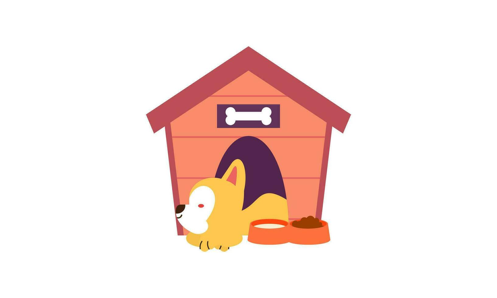 Dog cartoon inside wood house design vector