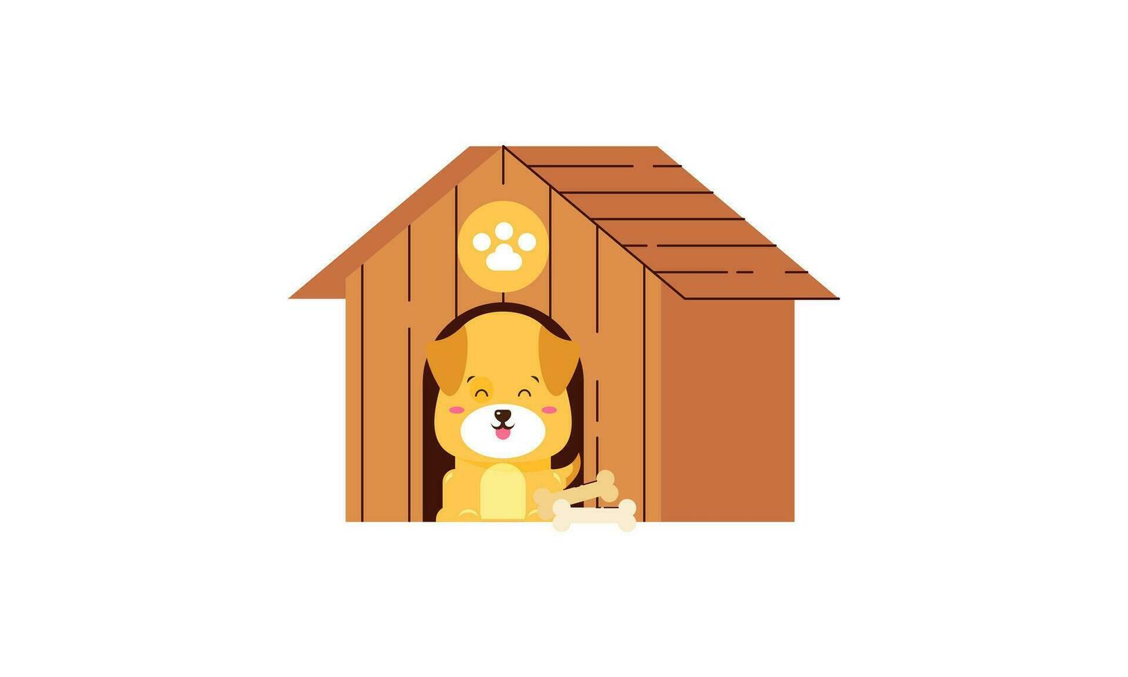 Dog cartoon inside wood house design vector
