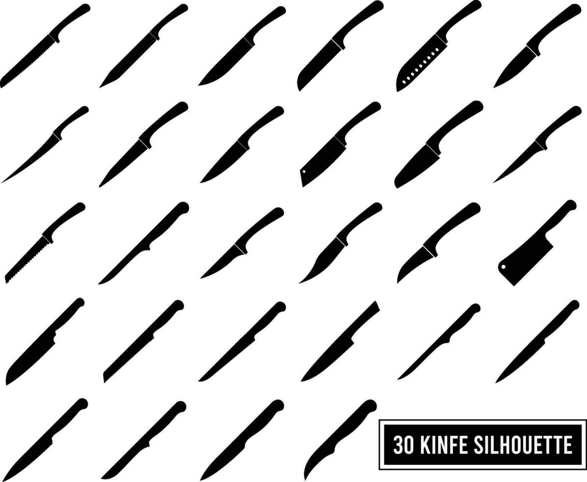 Set of Knife silhouettes . Isolated on white background Vector .