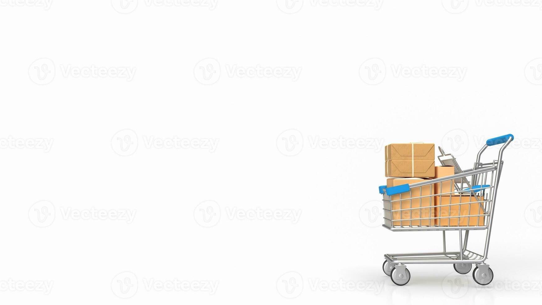 The shopping trolley and box on white background 3d rendering photo