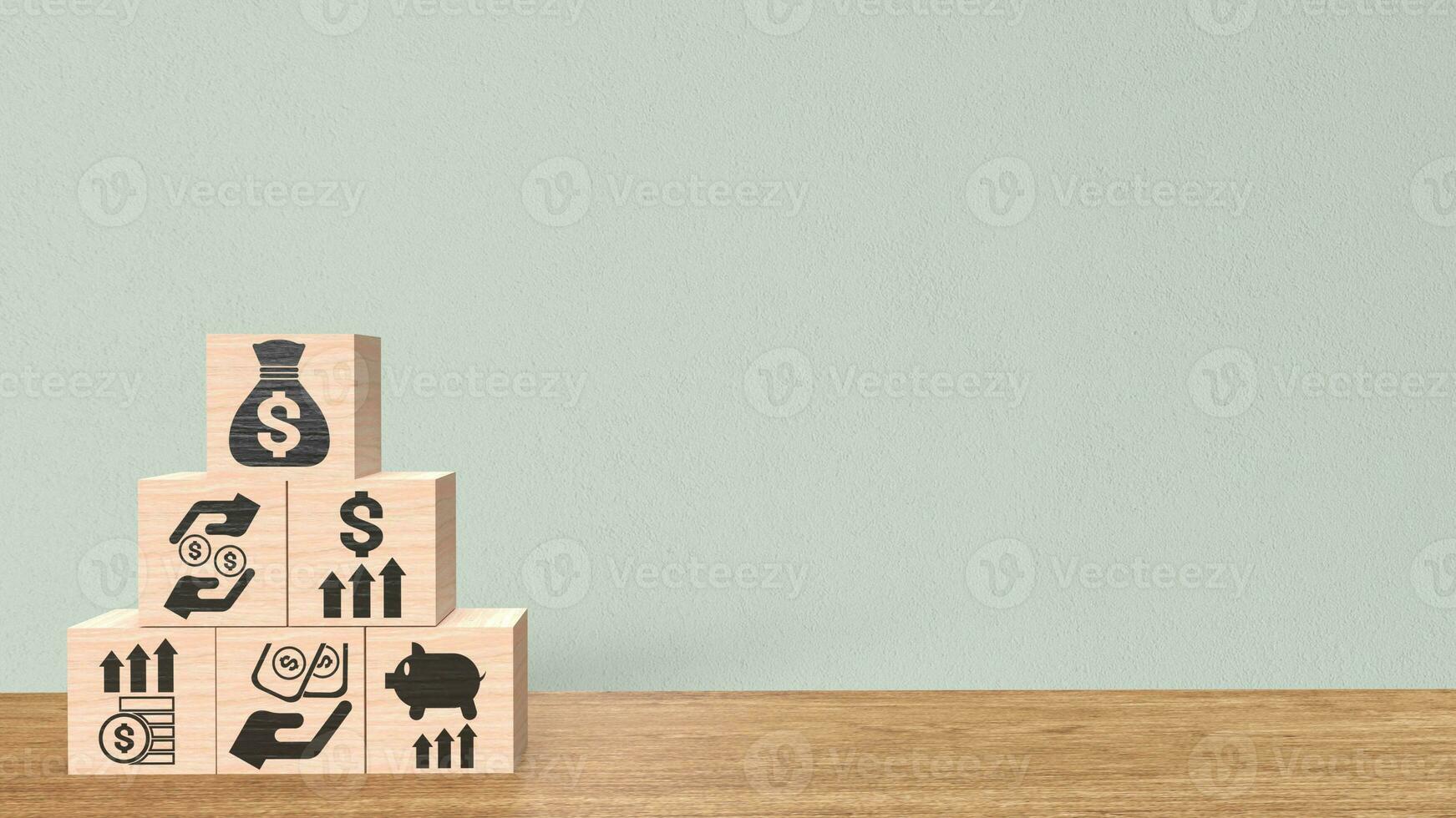 The icon on wood cube for Business concept 3d rendering photo