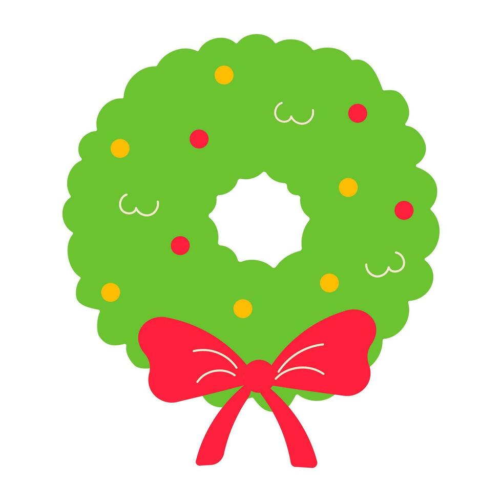 wreath christmas tree bow bells icon element vector