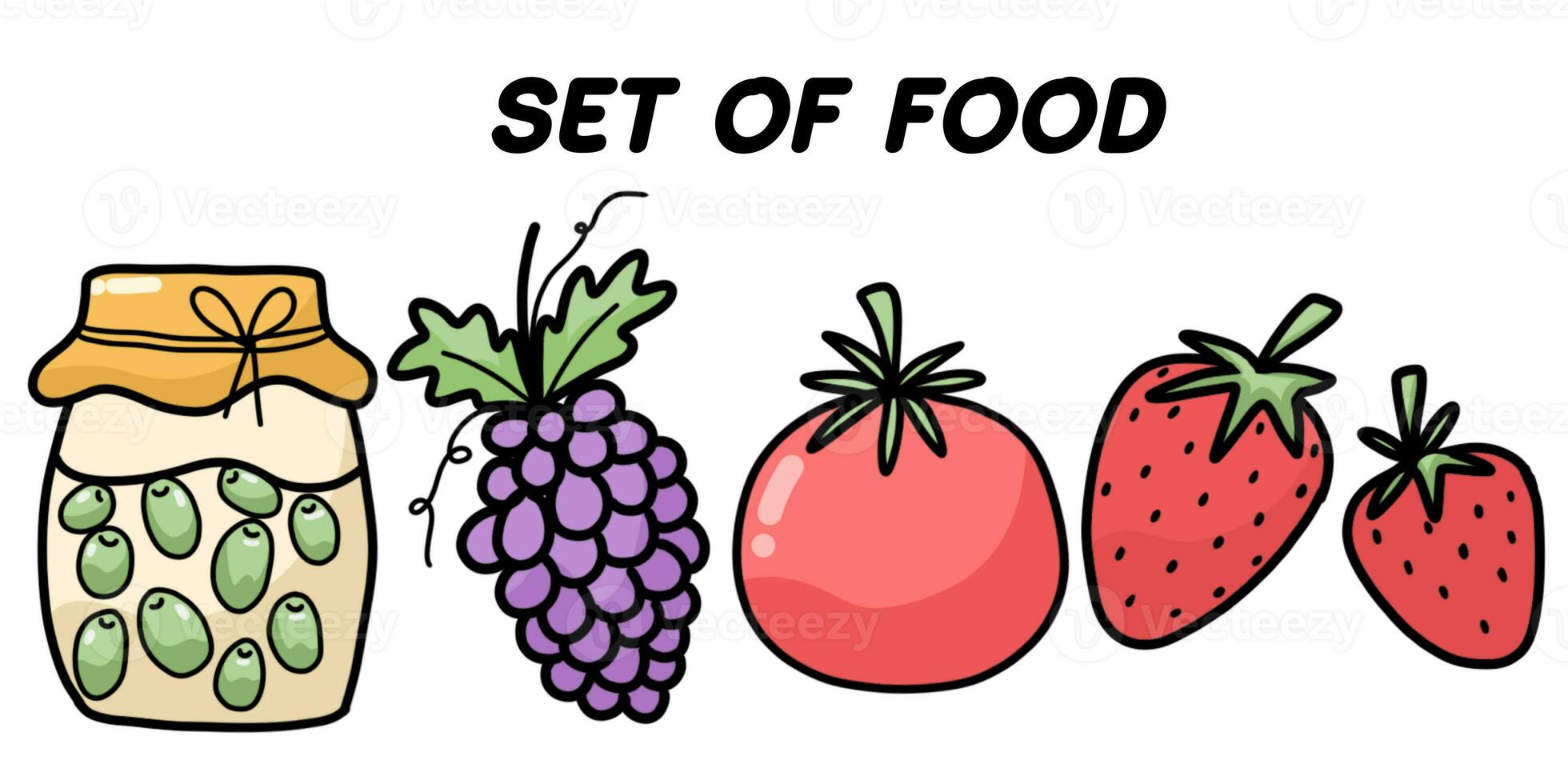 Set of Doodle Food. Collection of Food isolated on white background. photo