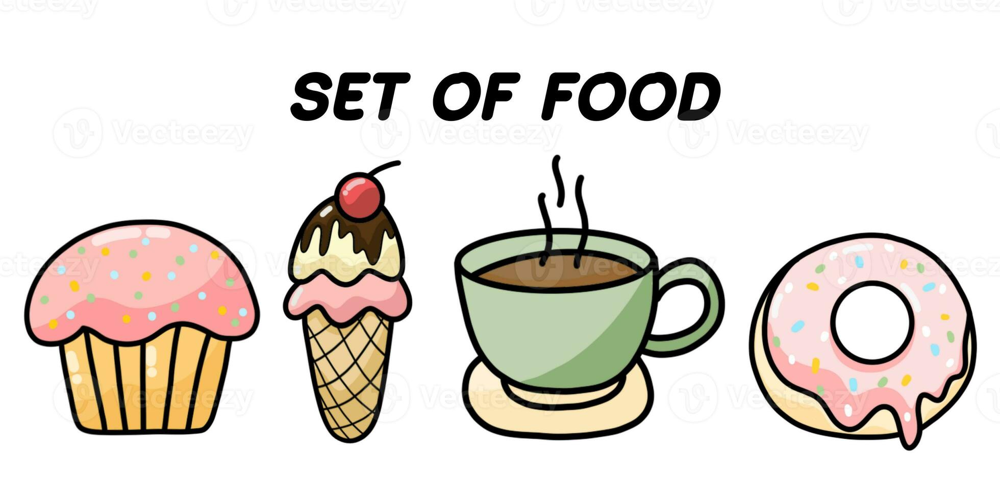 Set of Doodle Food. Collection of Food isolated on white background. photo