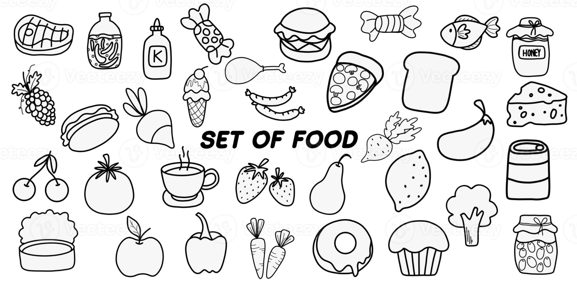 Set of Doodle Food. Collection of Food isolated on white background. photo
