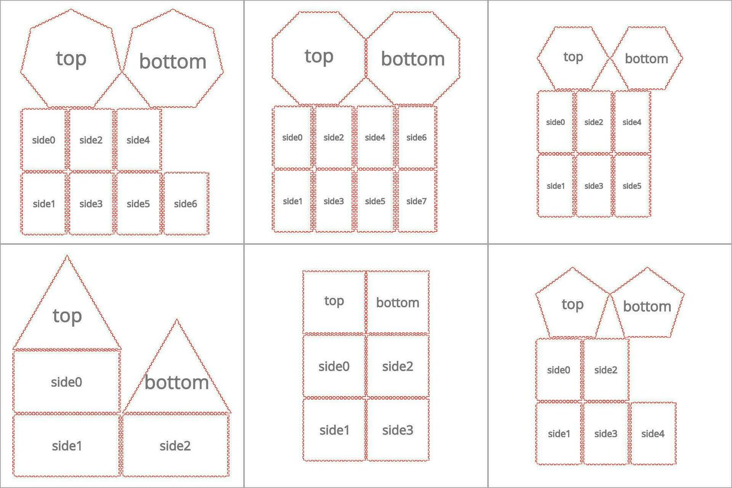 Cnc. laser cutting boxes collection No glue Vector illustration.