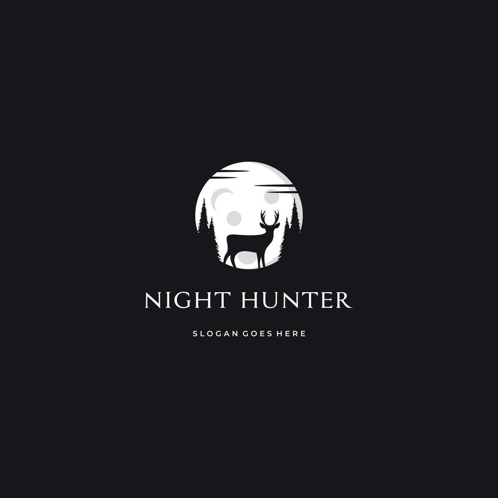 night hunter logo design icon, deer with moon logo, night deer logo design vector