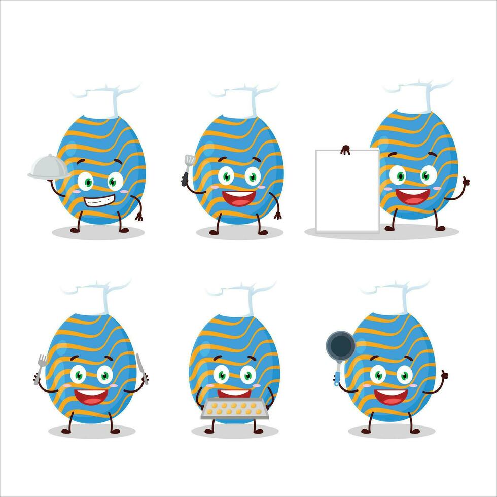 Cartoon character of light blue easter egg with various chef emoticons vector