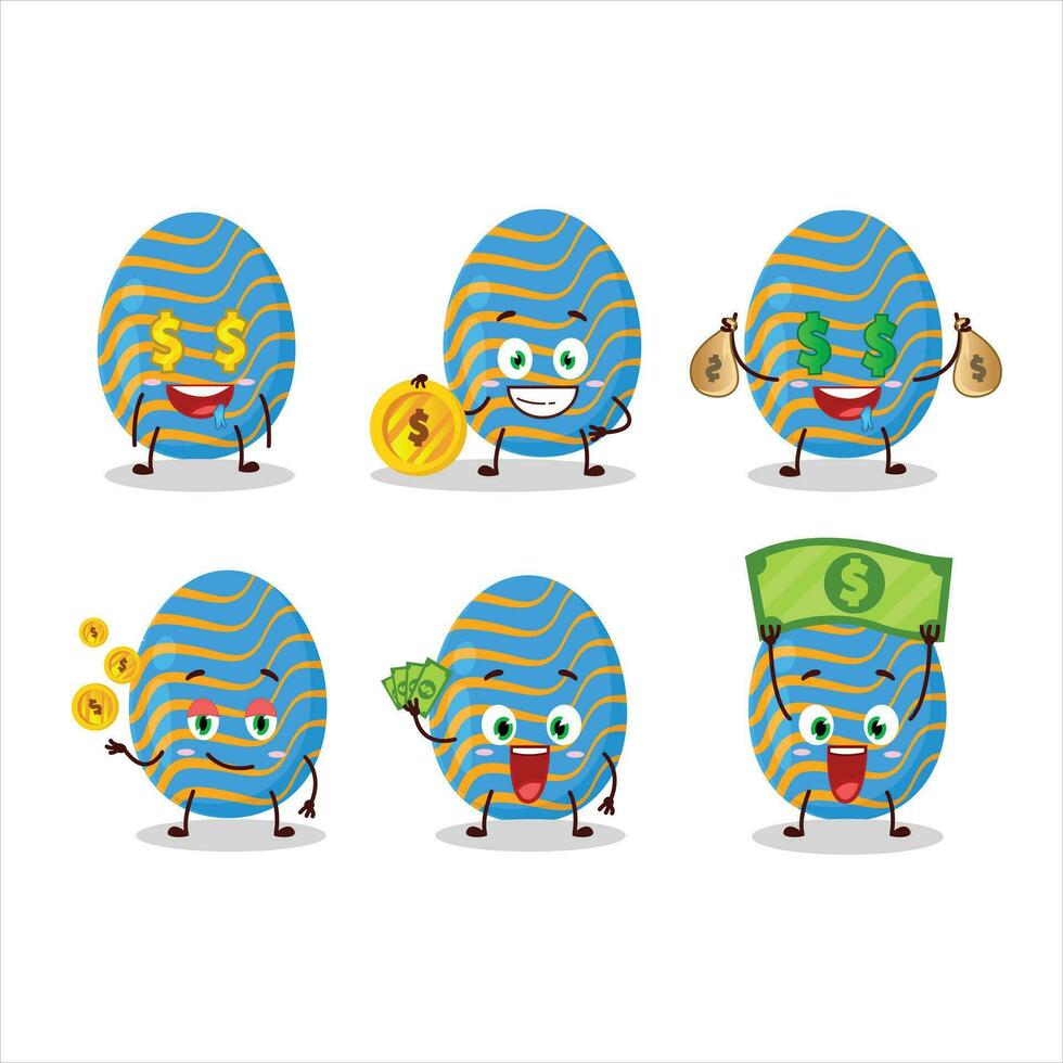 ligero azul Pascua de Resurrección huevo dibujos animados personaje con linda emoticon traer dinero vector