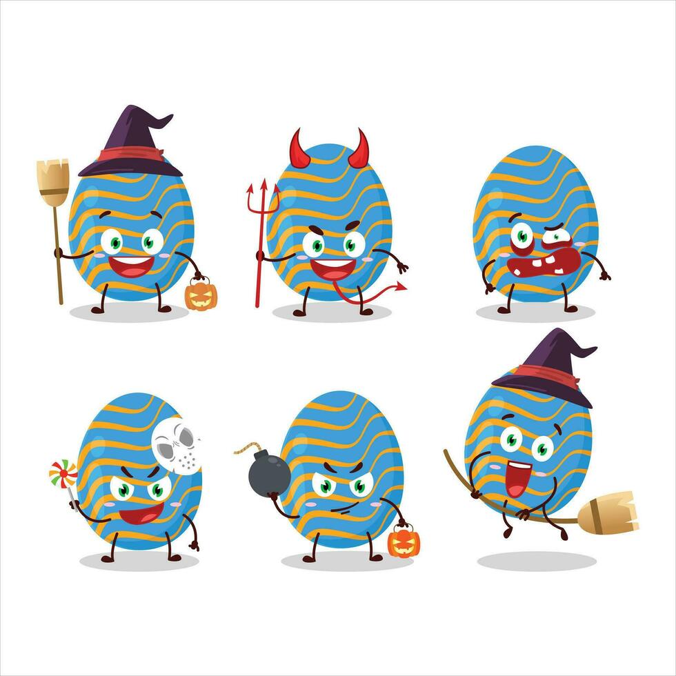 Halloween expression emoticons with cartoon character of light blue easter egg vector