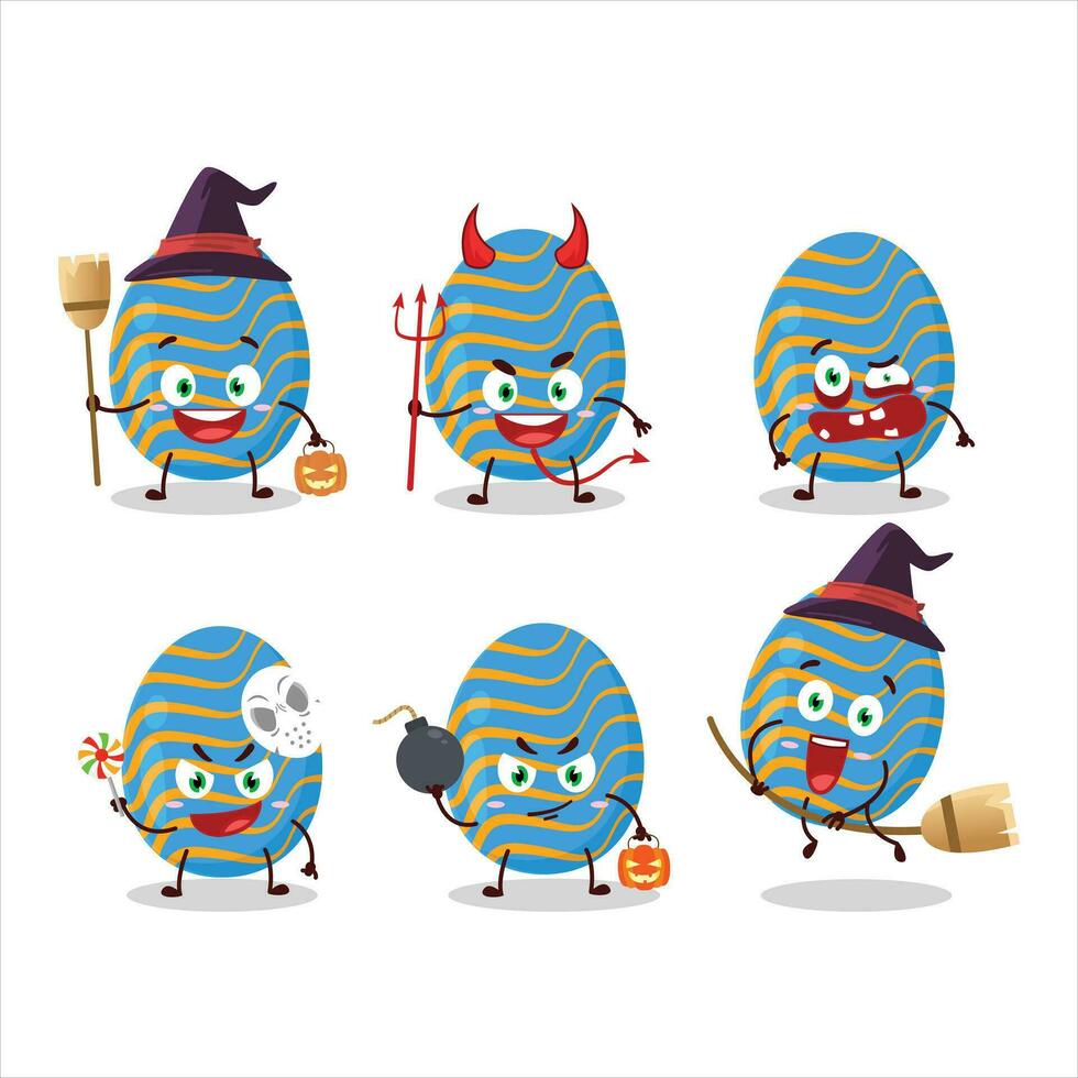 Víspera de Todos los Santos expresión emoticones con dibujos animados personaje de ligero azul Pascua de Resurrección huevo vector