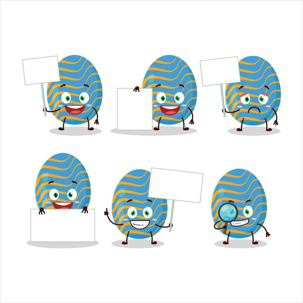 Light blue easter egg cartoon character bring information board vector