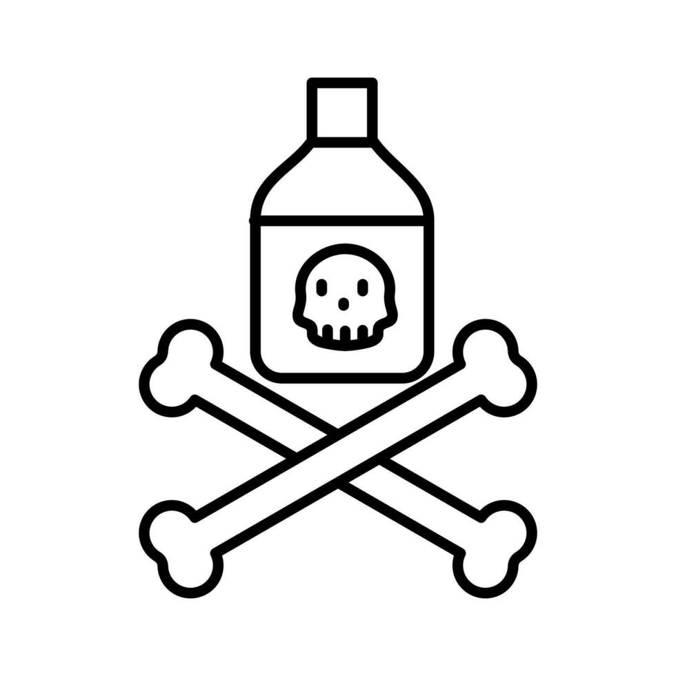 Poison or poison bottle with skull and crossbones  outline style vector icon. pesticide,isolated white background editable.