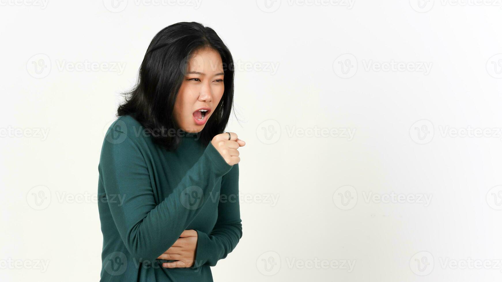 Having Cough Of Beautiful Asian Woman Isolated On White Background photo