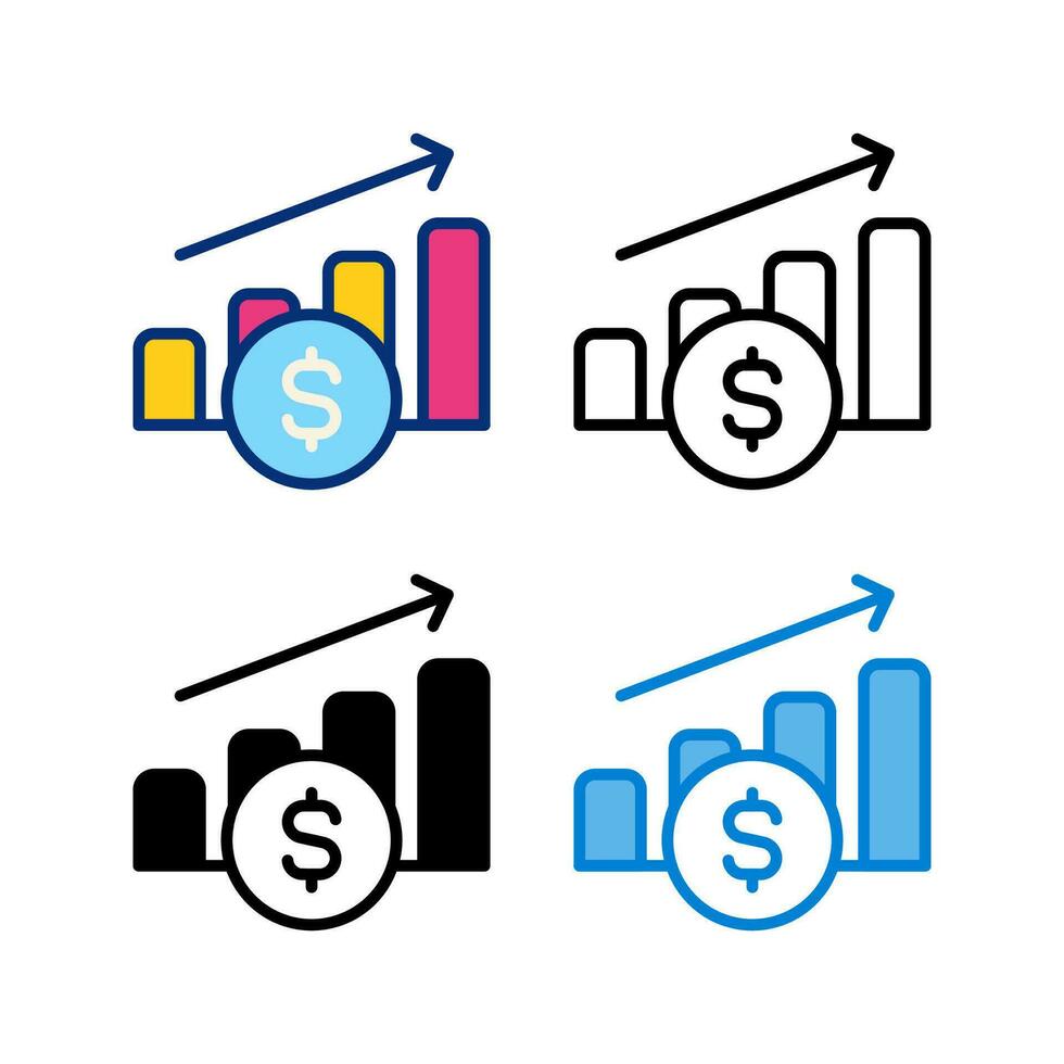 profit chart icon in 4 style flat, line, glyph and duotone vector